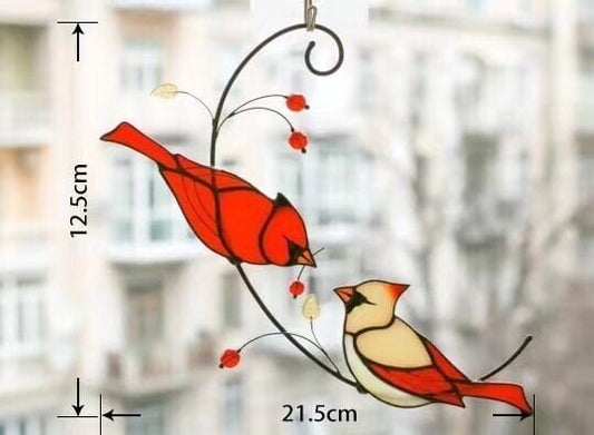 ๐ฅ Pair of Cardinal bird stained ornament