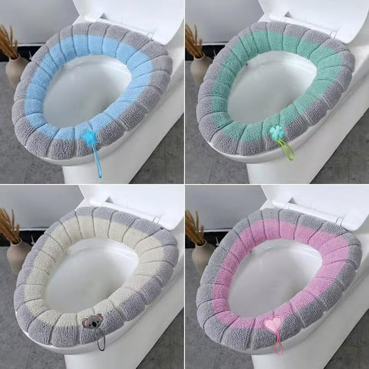 Bathroom Soft Thicker Warmer Stretchable Washable Toilet Seat Cover Pads