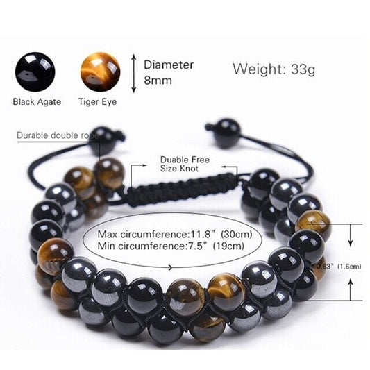 🔥-Triple Protection Bracelet-Genuine Tigers Eye Agate and Black gallstone-The Perfect Gift