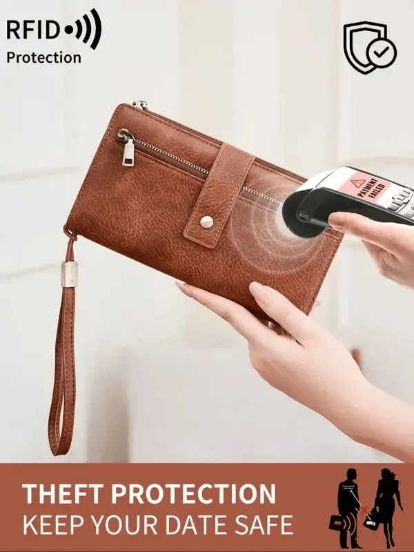 Women's long wallet, stylish clutch, elegant solid color RFID blocking leather wallet👛🚚 FREE SHIPPING