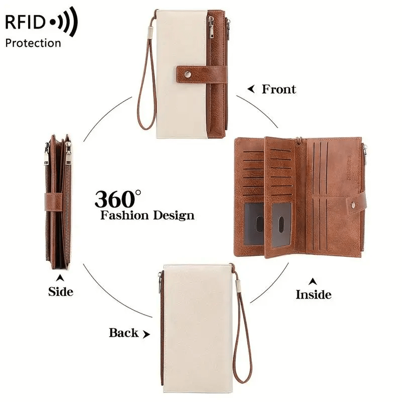 Women's long wallet, stylish clutch, elegant solid color RFID blocking leather wallet👛🚚 FREE SHIPPING
