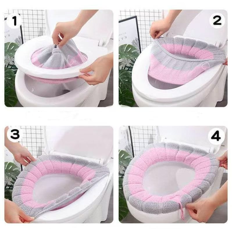 Bathroom Soft Thicker Warmer Stretchable Washable Toilet Seat Cover Pads