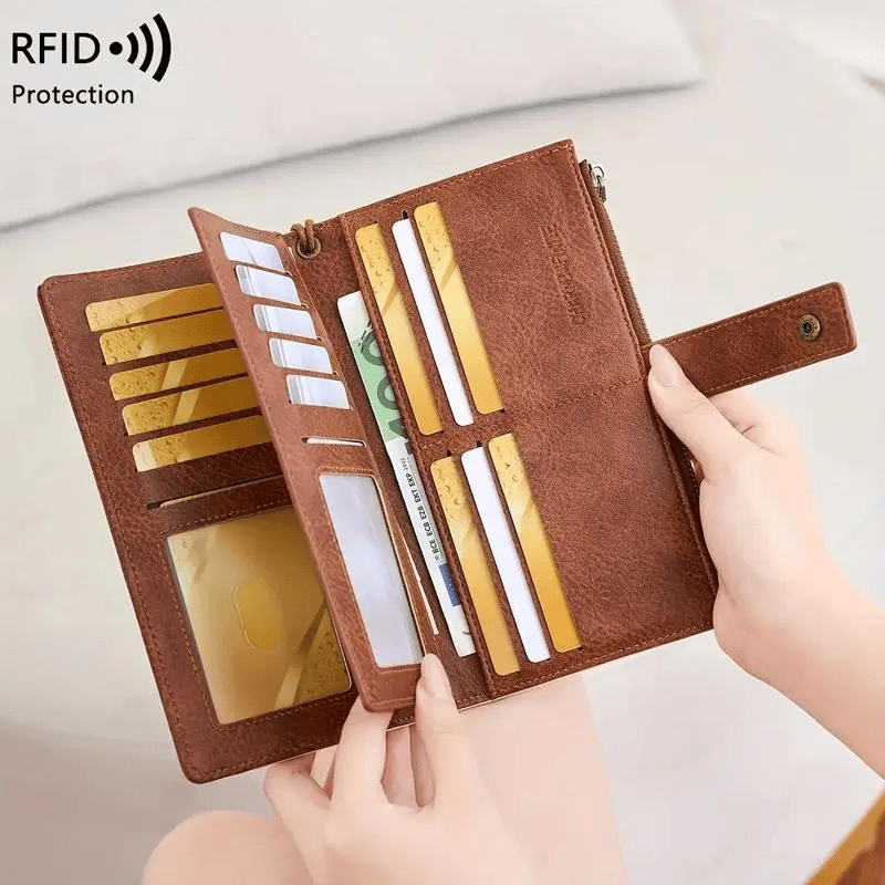 Women's long wallet, stylish clutch, elegant solid color RFID blocking leather wallet👛🚚 FREE SHIPPING