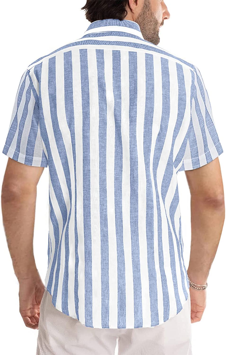 Spring summer men's polyester striped button shirt