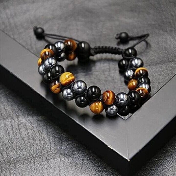 🔥-Triple Protection Bracelet-Genuine Tigers Eye Agate and  Black gallstone-The Perfect Gift