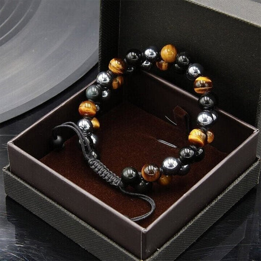🔥-Triple Protection Bracelet-Genuine Tigers Eye Agate and  Black gallstone-The Perfect Gift