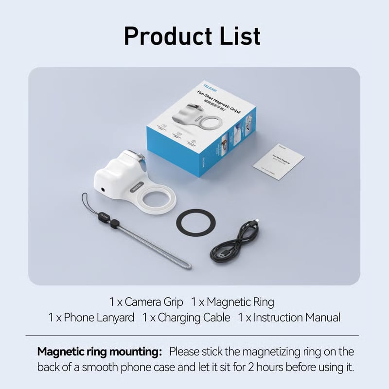 TELESIN Fun Shot Magnetic Phone Camera Grip & Magnetic Selfie Light Bundle Kit
