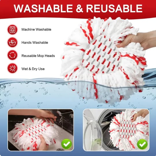 🔥 2026 Upgraded Spin Mop Heads with Scrubbing Pad