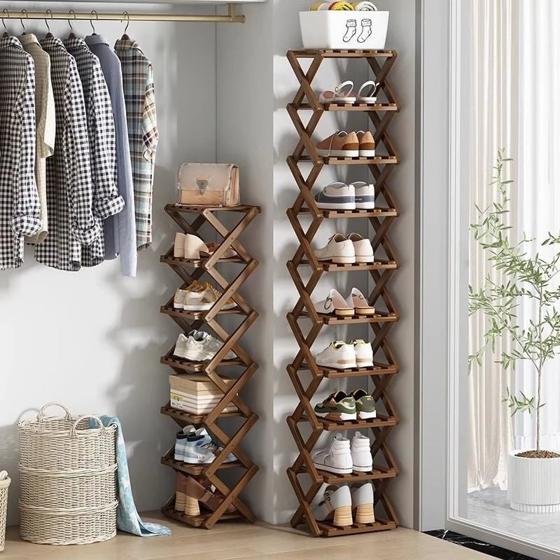 Durable Foldable Bamboo Shoe Rack