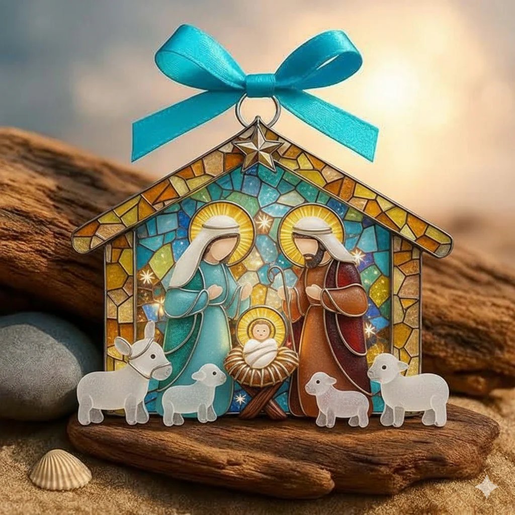 🏆🌊Christmas scene Jesus  pendant-natural art