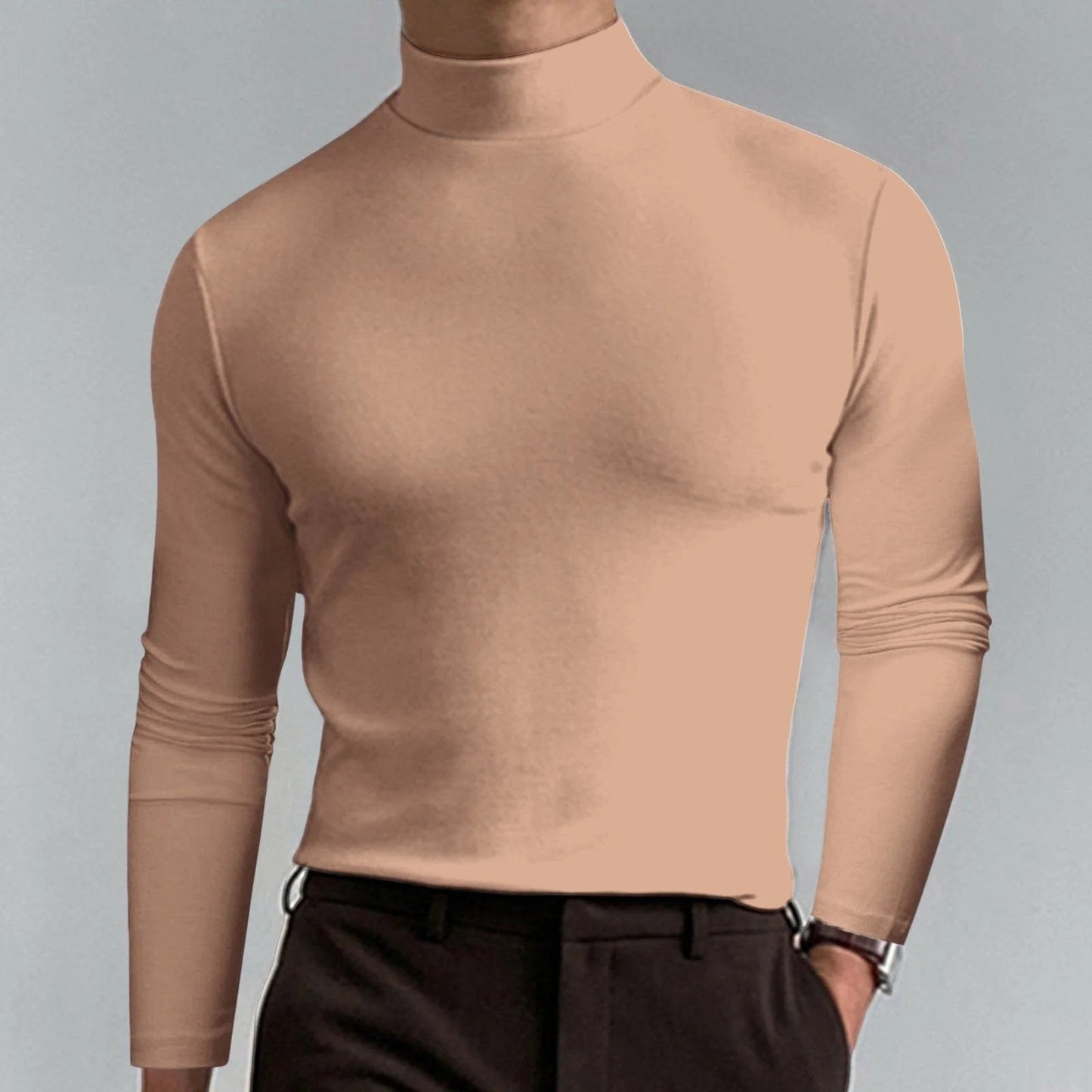 Ultimate Comfort Men's High Neck T-Shirt – Stretch, Breathable, Slim Fit for Gym & Daily Wear!