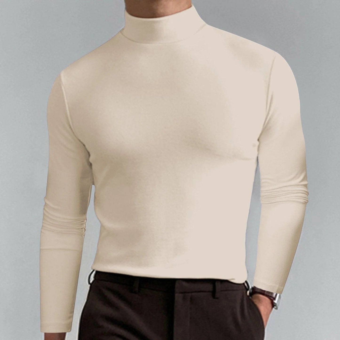 Ultimate Comfort Men's High Neck T-Shirt – Stretch, Breathable, Slim Fit for Gym & Daily Wear!