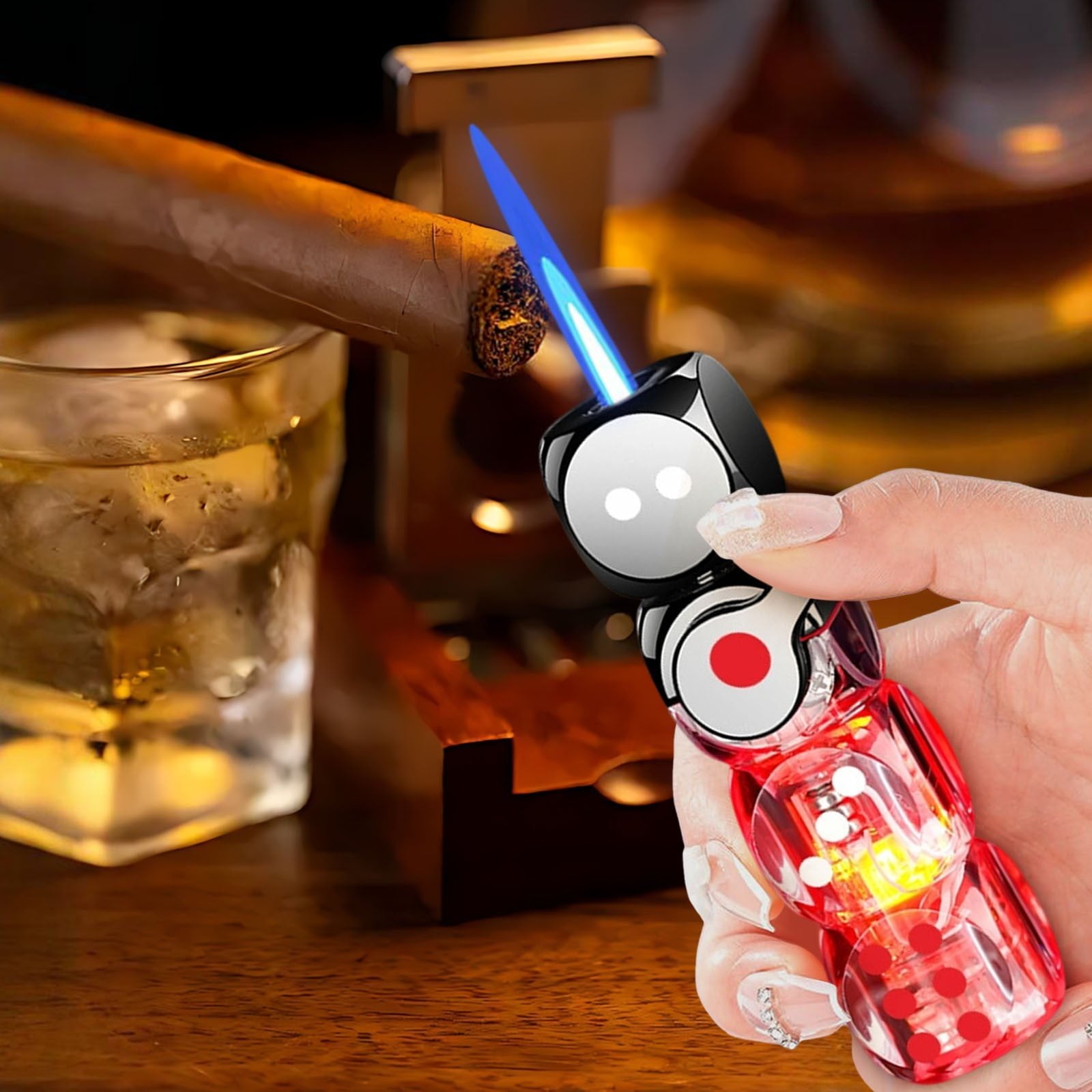 🎲 360° Spinning Dice Lighter 🔥 Windproof Jet Blue Flame, LED, Refillable EDC Gadget