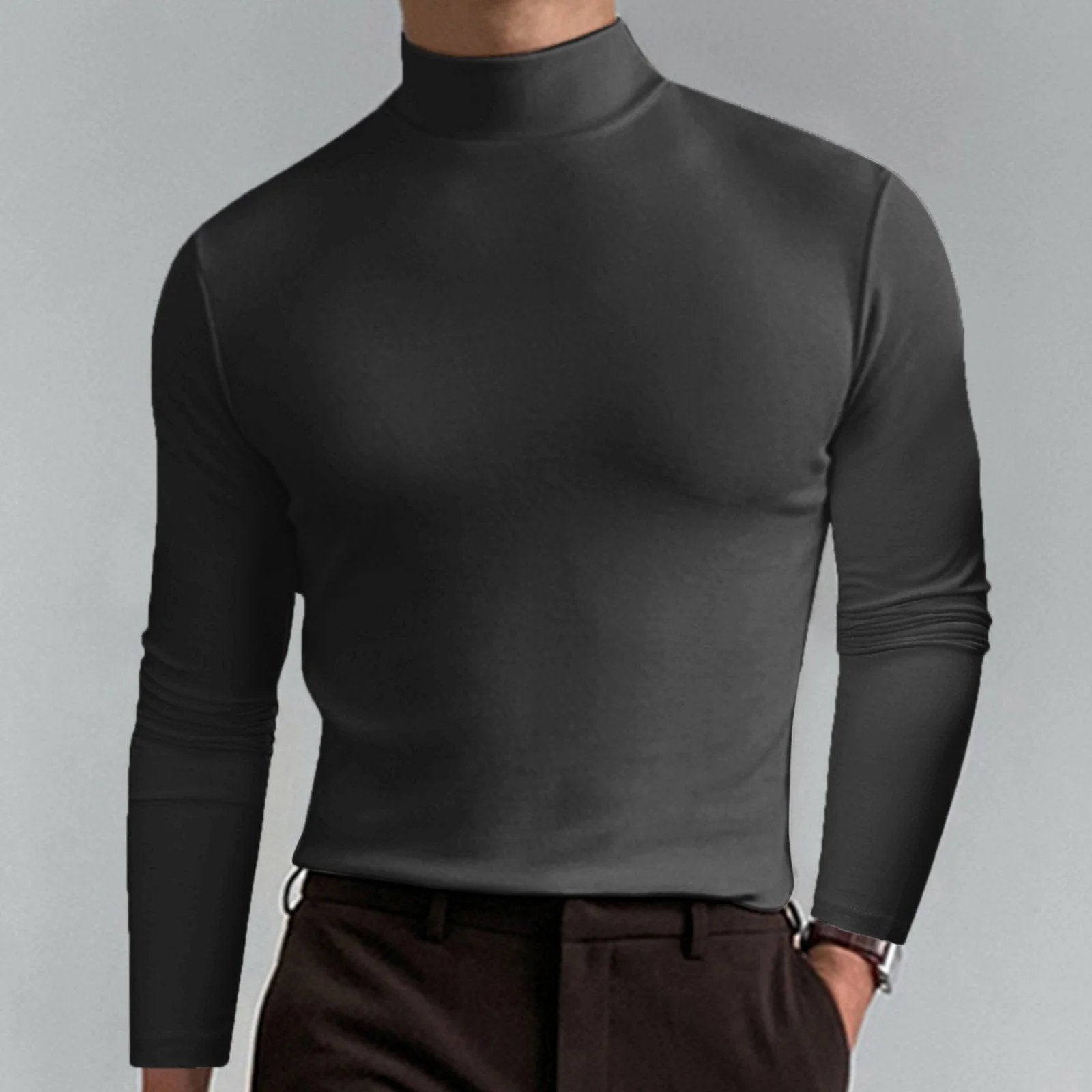 Ultimate Comfort Men's High Neck T-Shirt – Stretch, Breathable, Slim Fit for Gym & Daily Wear!