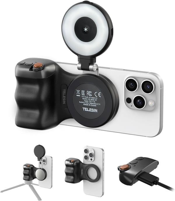 TELESIN Fun Shot Magnetic Phone Camera Grip & Magnetic Selfie Light Bundle Kit