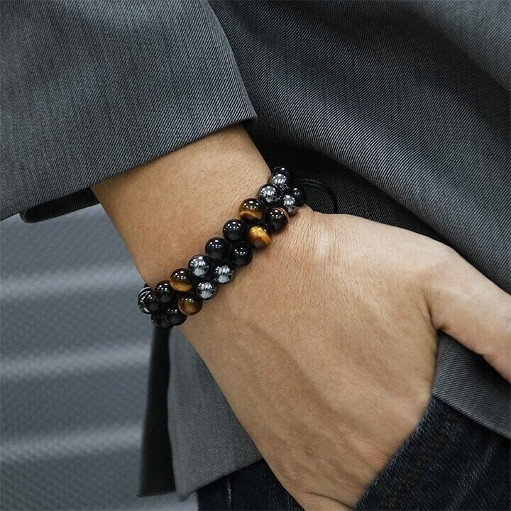 🔥-Triple Protection Bracelet-Genuine Tigers Eye Agate and  Black gallstone-The Perfect Gift