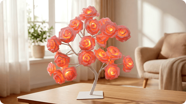 📢📢50% OFF！！⏰🌹Rose Flower Design Tree Night Light🌟