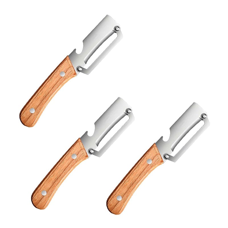 Multi-Function Stainless Steel Fruit Peeler Knife with Wood Grip