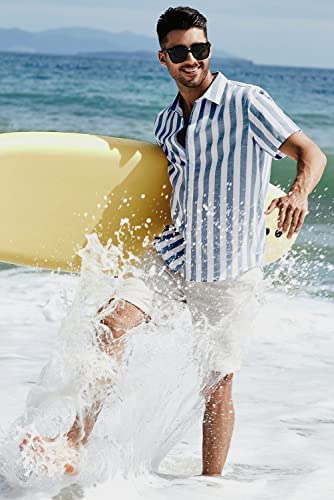 Spring summer men's polyester striped button shirt