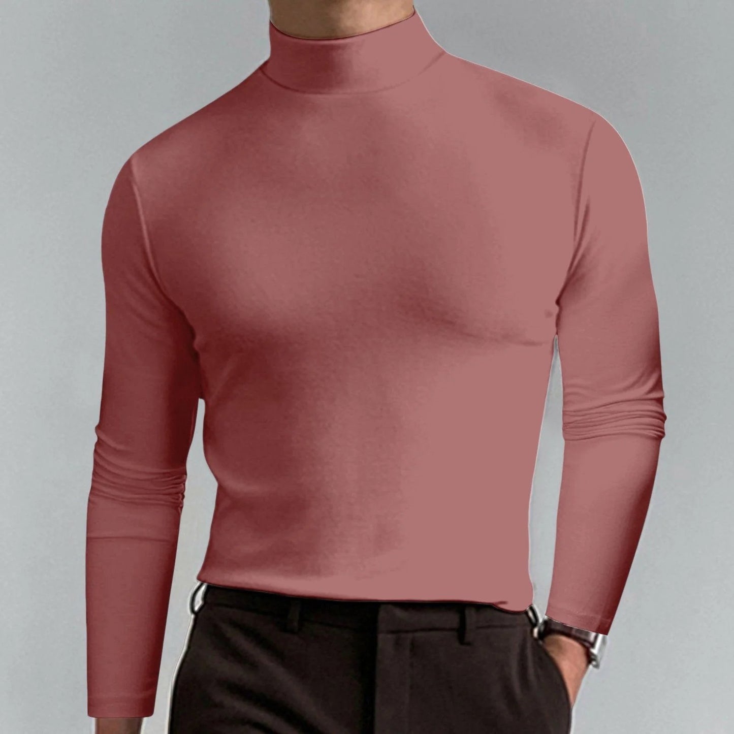 Ultimate Comfort Men's High Neck T-Shirt – Stretch, Breathable, Slim Fit for Gym & Daily Wear!